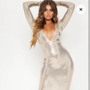 Pretty Little Things Gold Plunge Sequin Dress